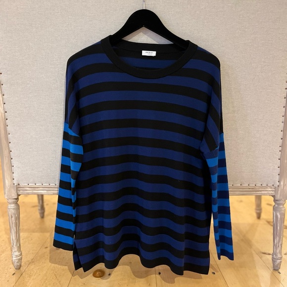 Akris Punto Sweaters - AKRIS PUNTO Drop-Shoulder Stripe Merino Pullover Sweater, blue/black
